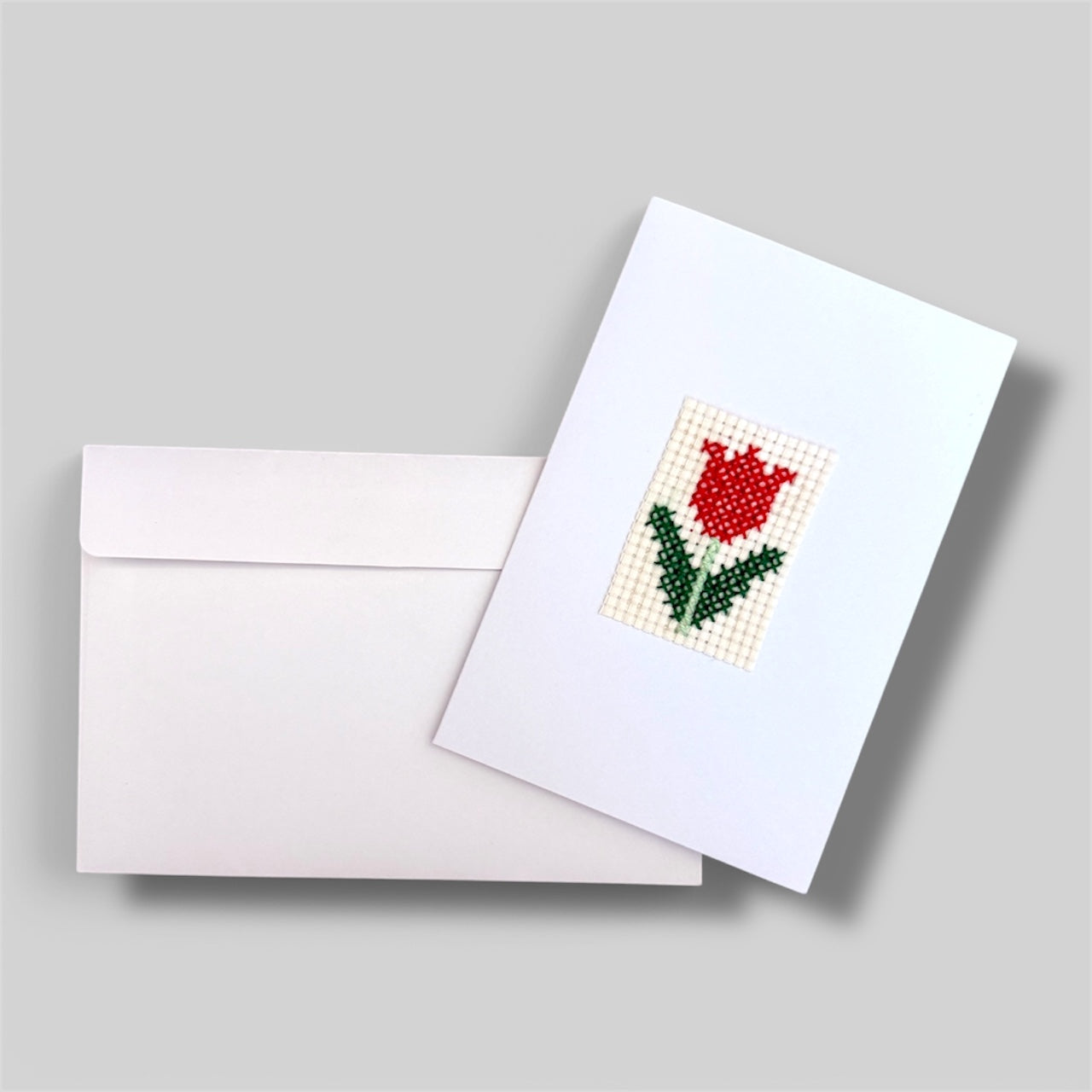 Rose Handmade Cross-stitched Greeting Card