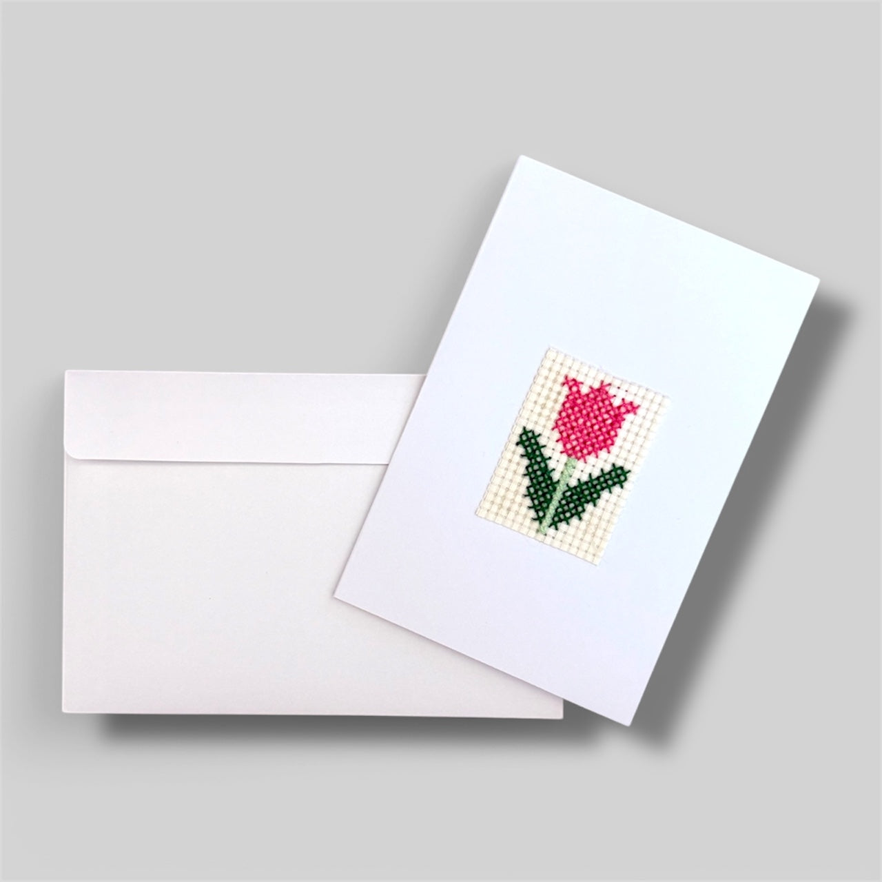 Rose Handmade Cross-stitched Greeting Card